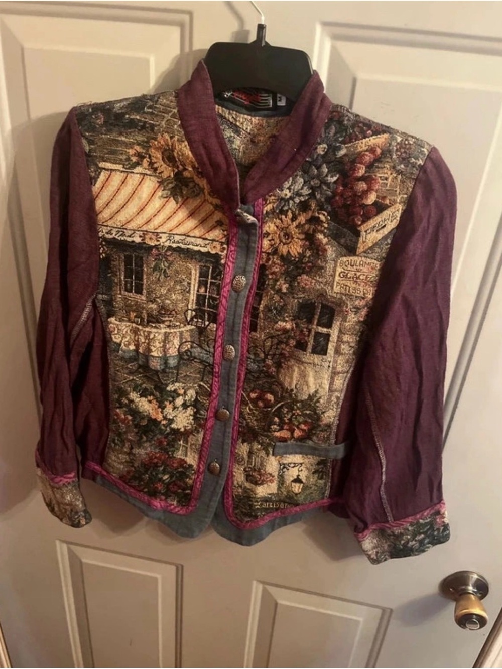 Women's Purple Tapestry-Front Button Jacket